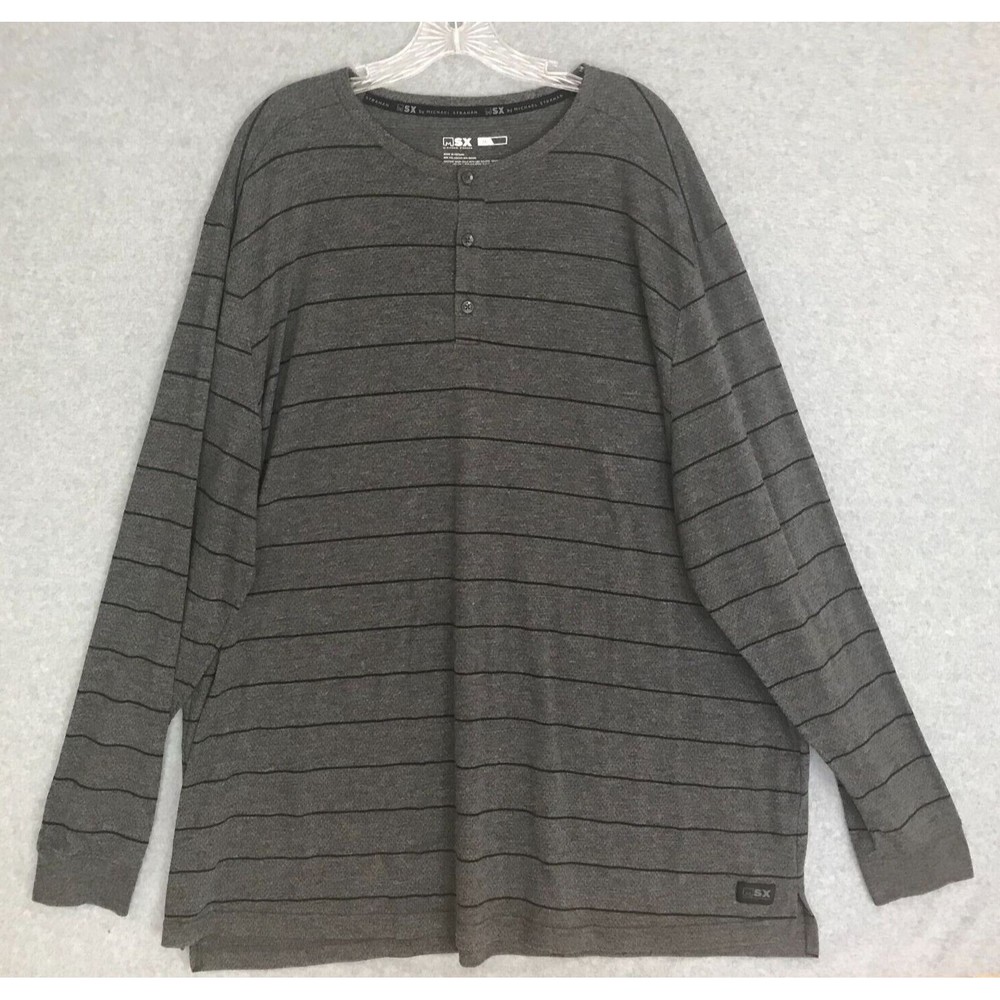 Michael Strahan MSX Henley‎ Shirt Mens 3XL Long Sleeve Gray Striped Casual